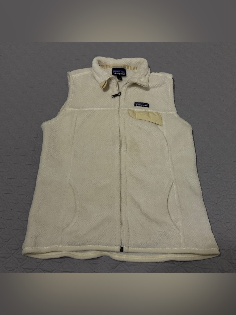 Patagonia Re-Tool Deep Pile Fleece Full Zip Vest Cream Polartec Women Large Hike